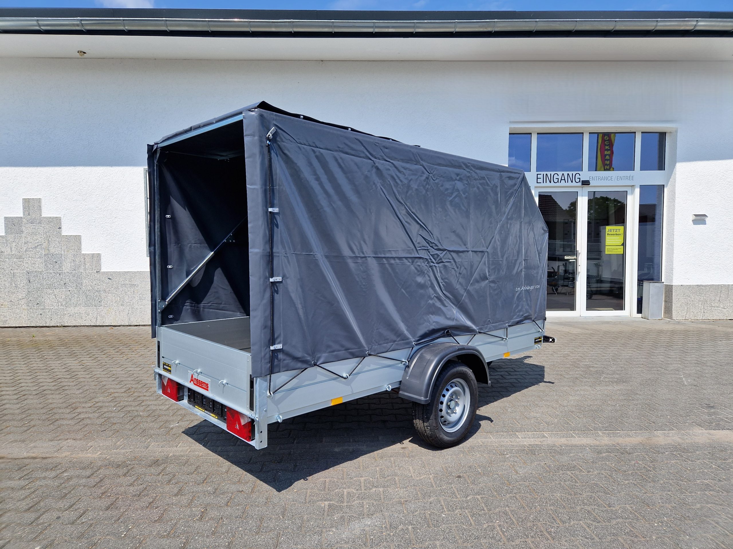 Aluliner Planen Anhänger GTB 1200 301x126x150cm +Hochplane grau schräg (M) 1200kg Aktion