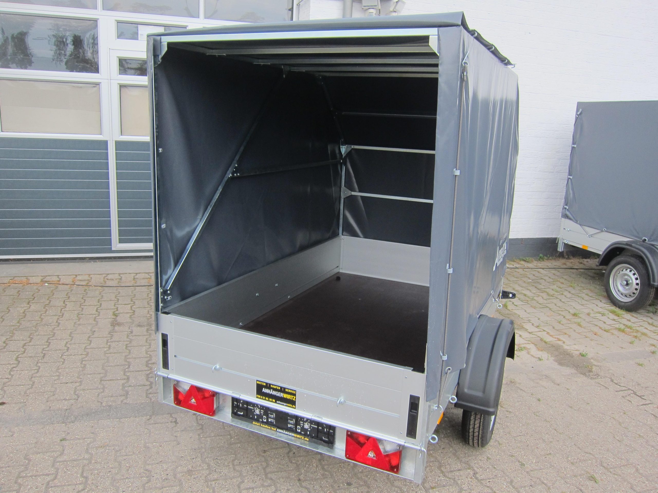 Aluliner Planen Anhänger GTB 1200 251x126x150cm +Hochplane grau schräg (S) 1200kg
