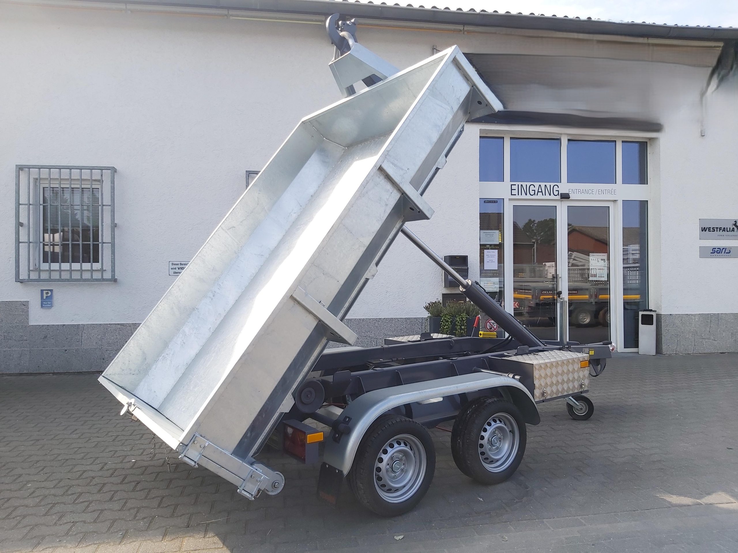 Hakenlift Anhänger Kipper KONOS 3500 elektro hydraulisch 3500kg mit Container Mulde