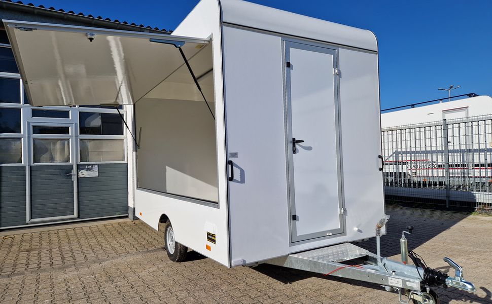 Verkaufsanhänger VK 360 200 aero retro 360cm 1 Verkaufsklappe 230 Volt Strom IL 1300kg Abverkauf