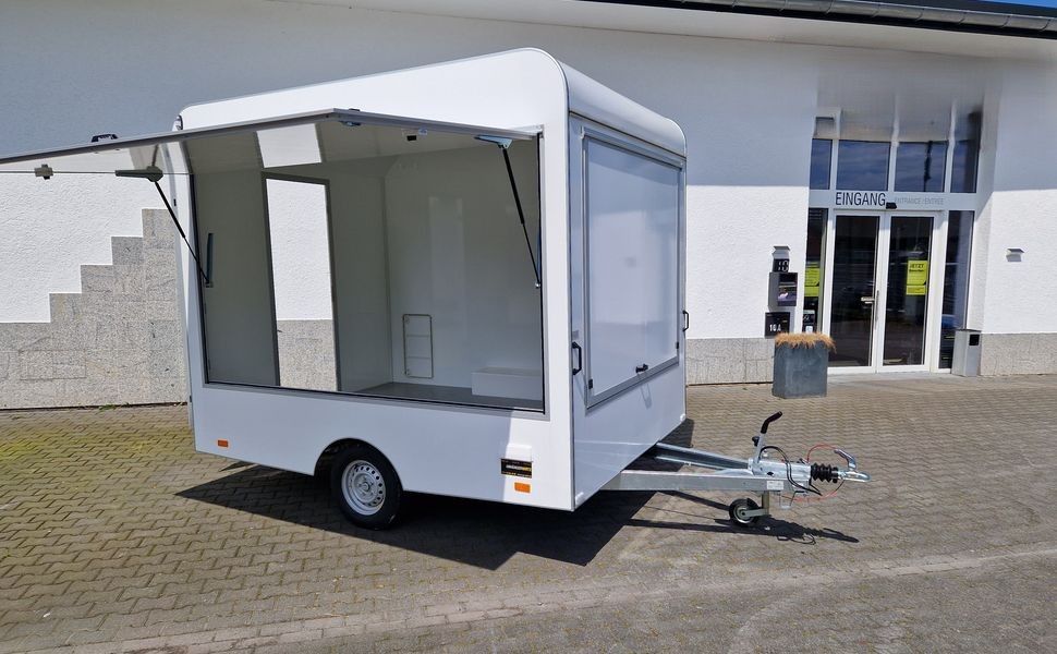 Verkaufsanhänger VK 300 220 aero retro 300x220x230cm extrabreit 2 Verkaufsklappen Hecktür 1300kg