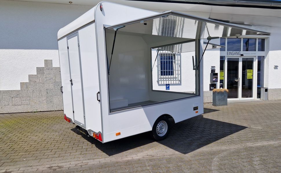 Verkaufsanhänger VK 300 220 aero retro 300x220x230cm extrabreit 2 Verkaufsklappen Hecktür 1300kg
