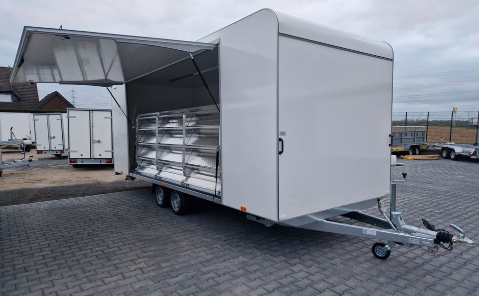 Event Trailer Koffer TWSP M 600T.01 600x230x217cm extrabreit Seitenklappe Treppe 230V LichtIL 2700kg