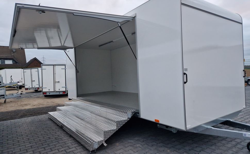 Event Trailer Koffer TWSP M 600T.01 600x230x217cm extrabreit Seitenklappe Treppe 230V LichtIL 2700kg
