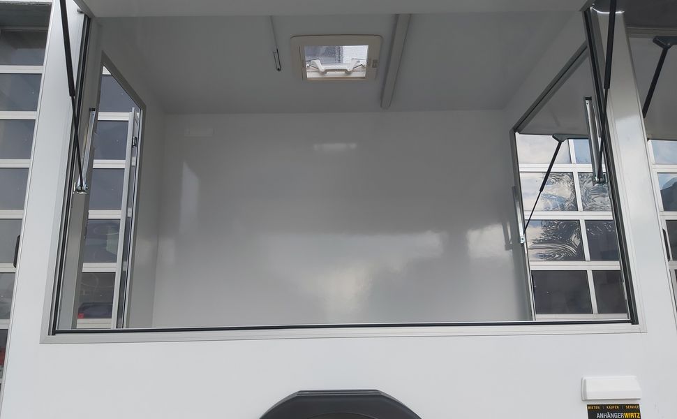 Verkaufsanhänger TFS Multi VK 250.02 250x150x200 2 Klappen Hecktür 230V IL Dachlüfter 100kmH 1300kg