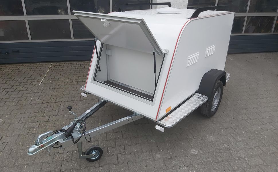 Koffer HundeTransport Anhänger TOM DOG 3 S 3 Boxen Staufach Lüfter Gepäckraum 750kg 100km/H Aktion